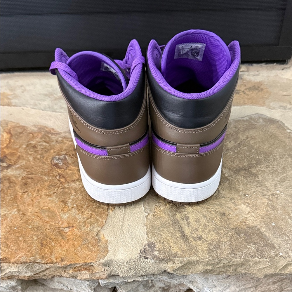 Jordan 1 Mids Brown and Purple High-Top Sneakers - Picture 4 of 4